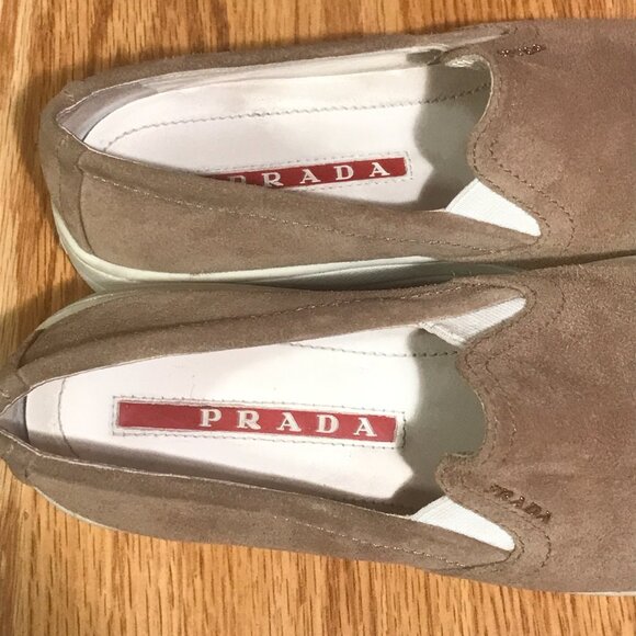 Prada Tan Suede Leather Slip on Sneaker Loafers Size 7 - Picture 7 of 12